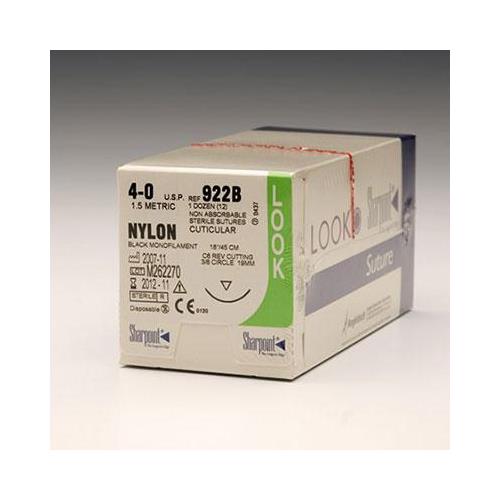 Look 922B Nylon Black Monofilament Reverse Cutting Sutures C6 3/8 Circle 4-0 18 Look 922B Nylon Black Monofilament Reverse Cutting Sutures C6 3/8 Circle 4-0 18
